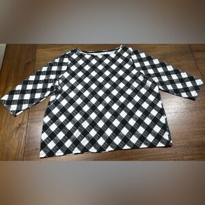 Talbots Women Top Plus 3X 3/4 Sleeve Bateau Neck Shirt Plaid Gingham Stretch Tee